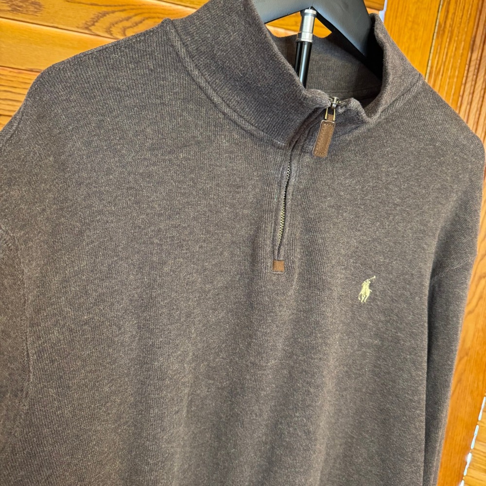 Polo Ralph Lauren Mens XL Brown 100% Cotton Quarter Zip Pullover Sweater
